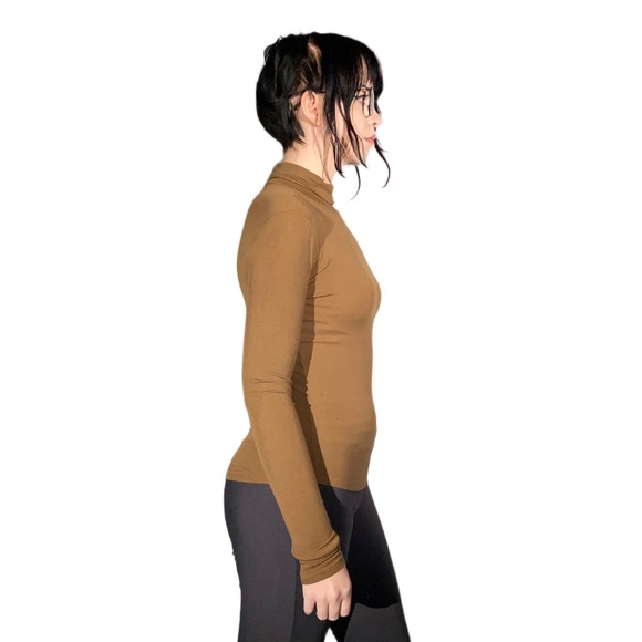 Womens Long Sleeve Turtleneck Top Brown Basic Layering Casual Everyday Small - Picture 2 of 6